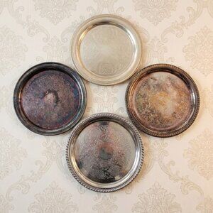 Lot of 4 Vintage Silverplate Serving Trays 12" Round Ornate Etched Platter Decor